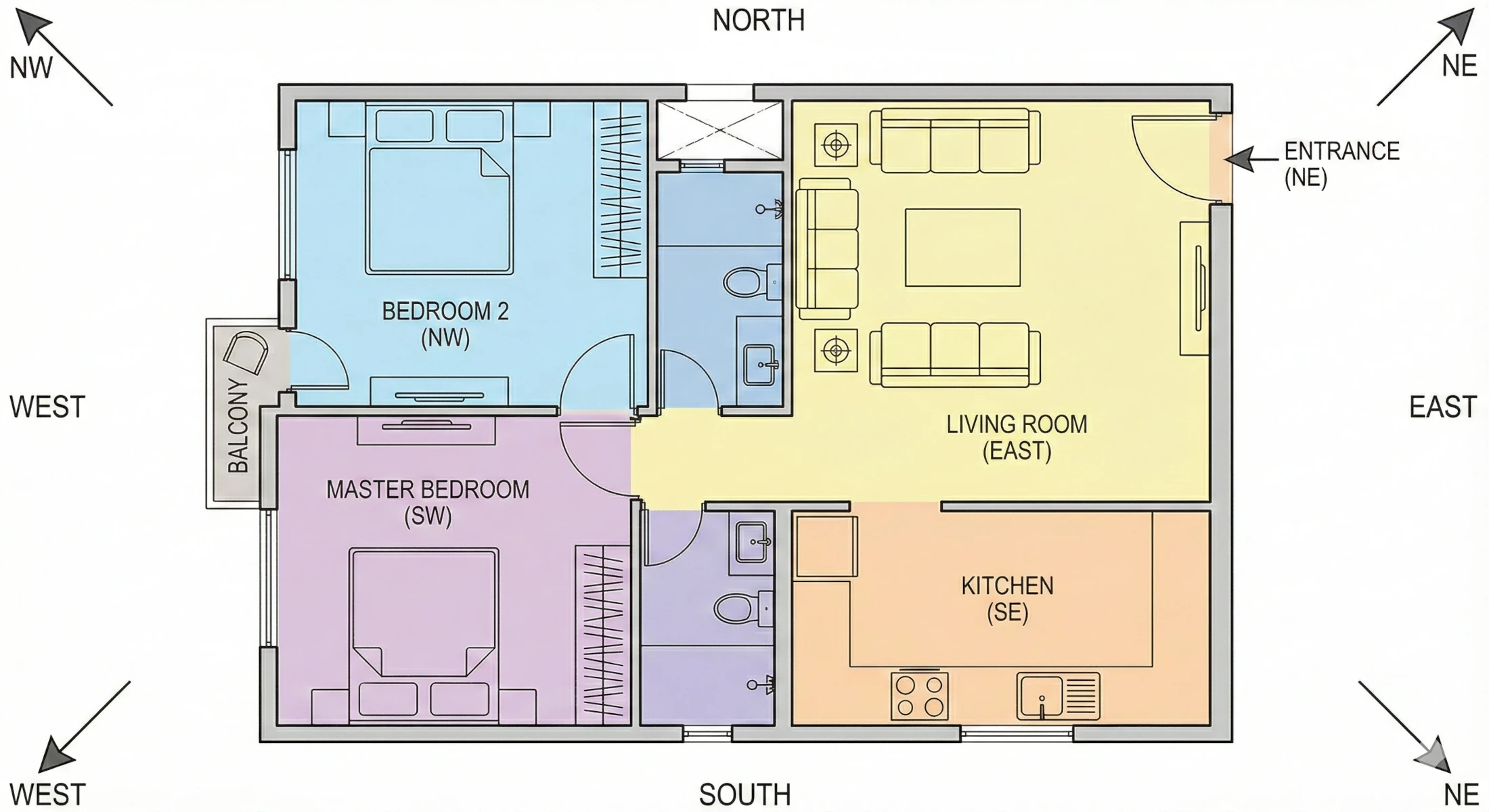 2BHK Vastu Compliant Layout Plan